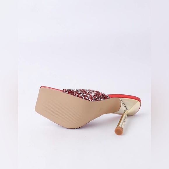 Fashion High Heel Sandals Metal Sequin Embellished Stiletto Mule Sandals - Picture 11 of 11